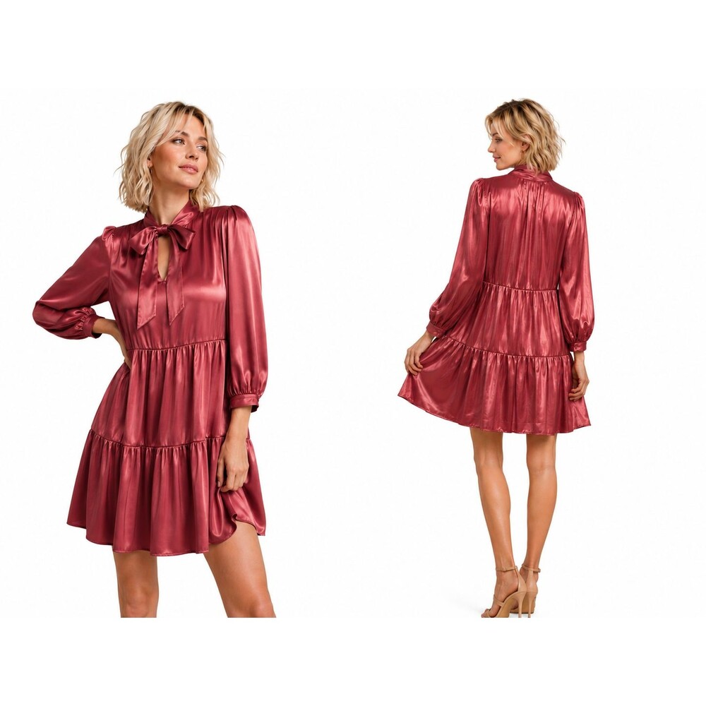 New GIGIO S 4 6 Rose Metallic Sheen Satin Tiered Front Tie Date Night Dress